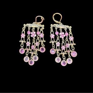 90s Victorian style Vintage Gold and Pink Crystal Chandelier Earrings 3” drop